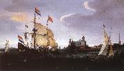 VROOM, Hendrick Cornelisz. Arrival of a Dutch Three-master at Schloss Kronberg srt oil